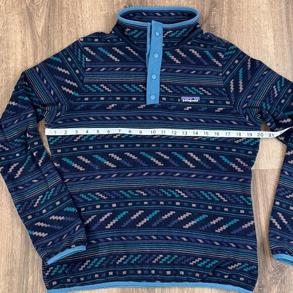 EUC Patagonia Micro D Snap-T Pullover  Blue Pattern Sz S - Picture 8 of 9